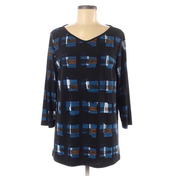 Clara Sun Woo Abstract Print Grid Stretch Knit Top Size S - Picture 2 of 8